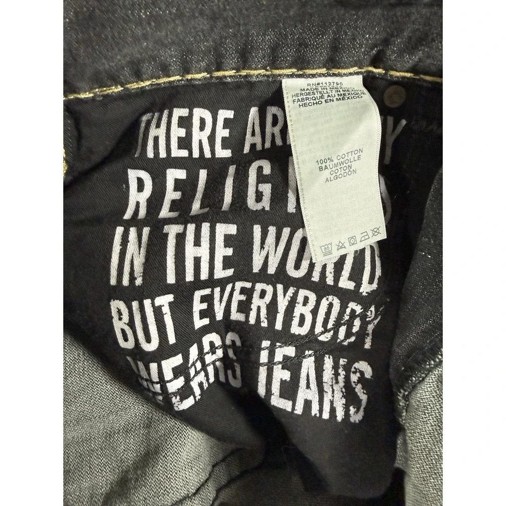True Religion Jeans Mens 36x34 Black Ricky Relaxed Straight Super T Flap Pocket